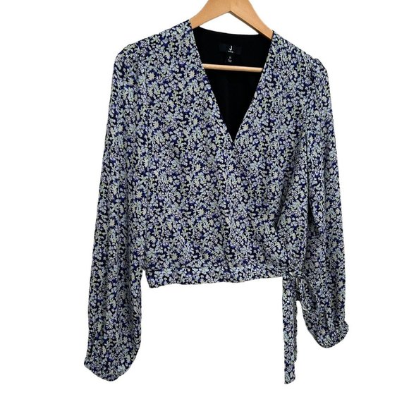 Jason Wu Tops - J Jason Wu Floral Print Long Sleeves Wrap Blouse Blue Floral XS